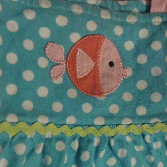 Polka Dot Fish Appliqué Dress - Turquoise & Pink - Picture 3 of 7